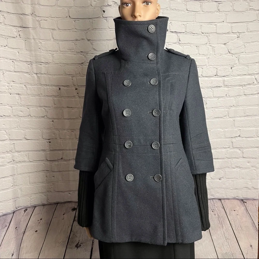 Andrew Marc Wool Coat Jacket Grey Color Knit Cuffs Size 6 - Picture 15 of 15